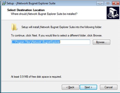 Setup Screen Bugnet Explorer Installation, Wahl des Installationsverzeichnisses