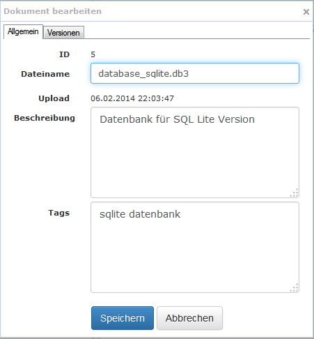 Detaildialog für Datei Details