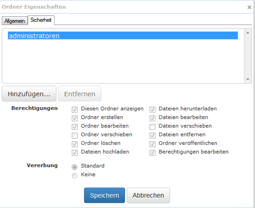 Mögliche Berechtigungen die auf einem Ordner gesetzt werden können