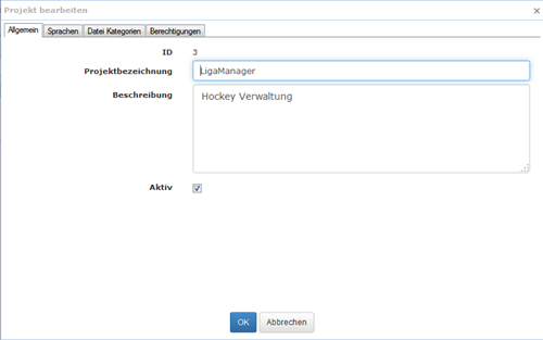 Allgmeine Projekteinstellungen